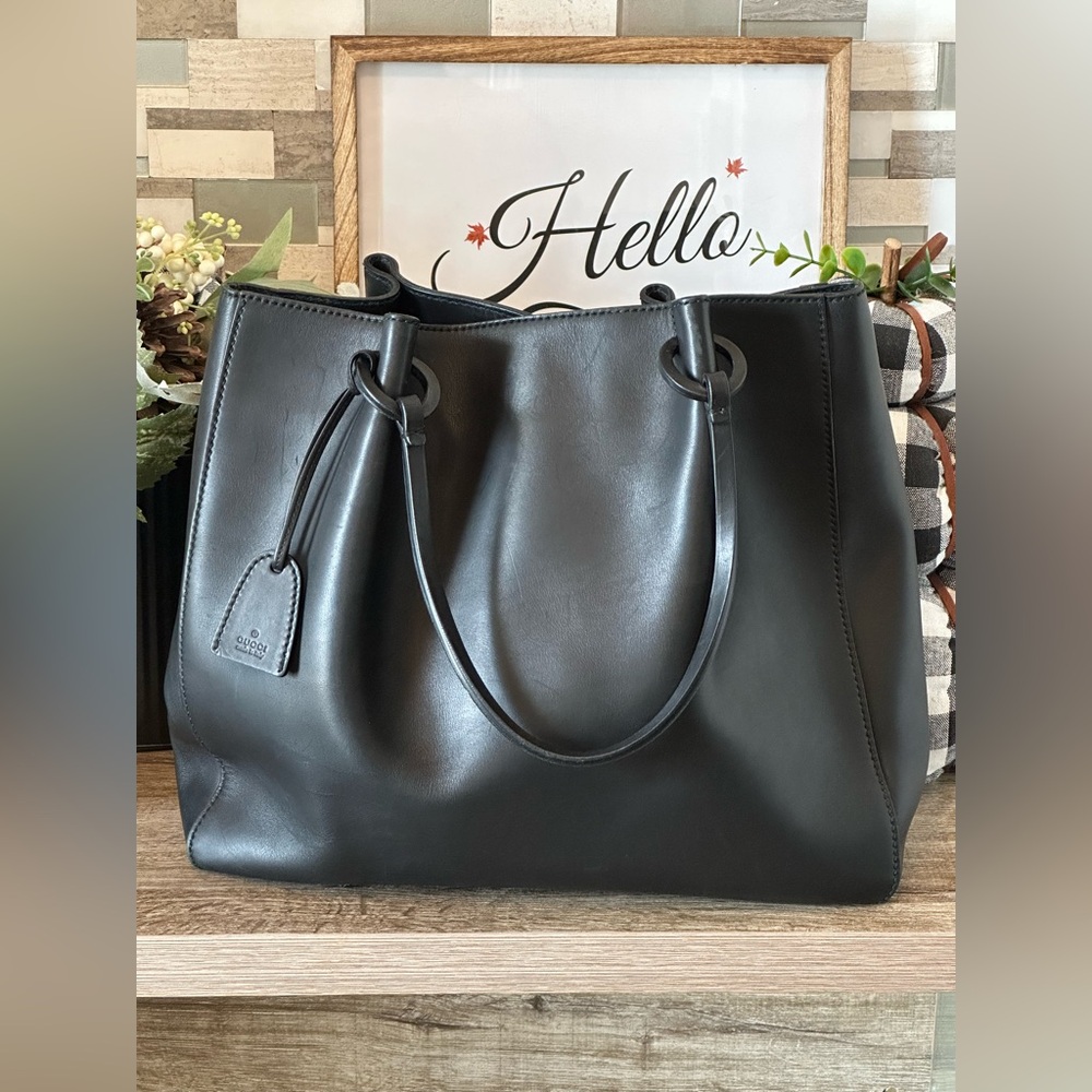 Gucci Black Leather Tote Bag